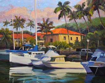 Lahaina Harbor, Maui. A matted print with Free shipping!