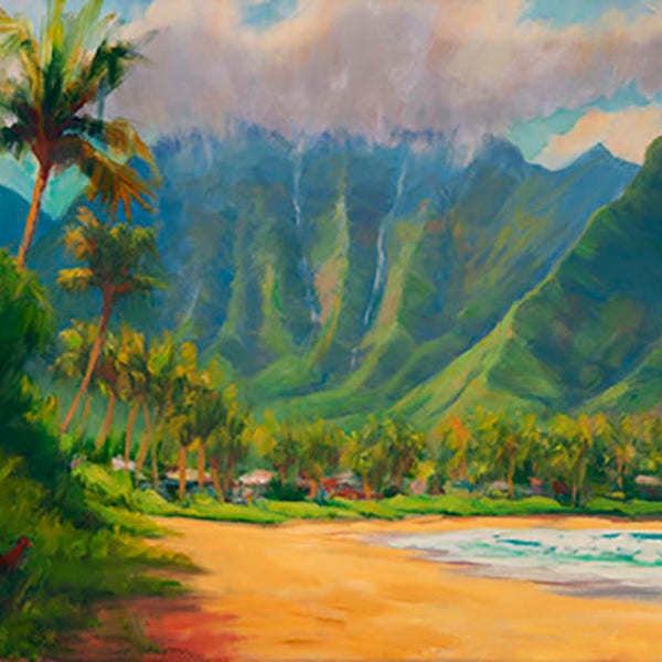 Hanalei Beach, Kauai. Matted Art Print