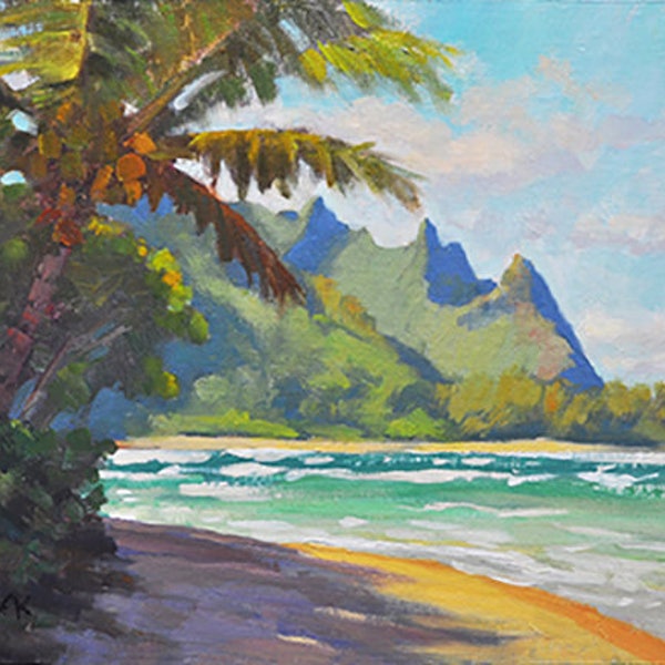 Tunnels Beach, Kauai. Matted Art Print