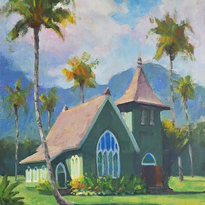 Waioli Church, Hanalei, Kauai. A matted print