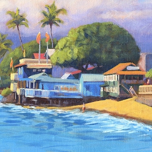 Lahaina Town, Maui. A matted print with free shipping,