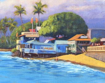 Lahaina Town, Maui. A matted print with free shipping,
