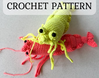 Crochet lifelike Shrimp, Prawn Pattern, PDF file in English language