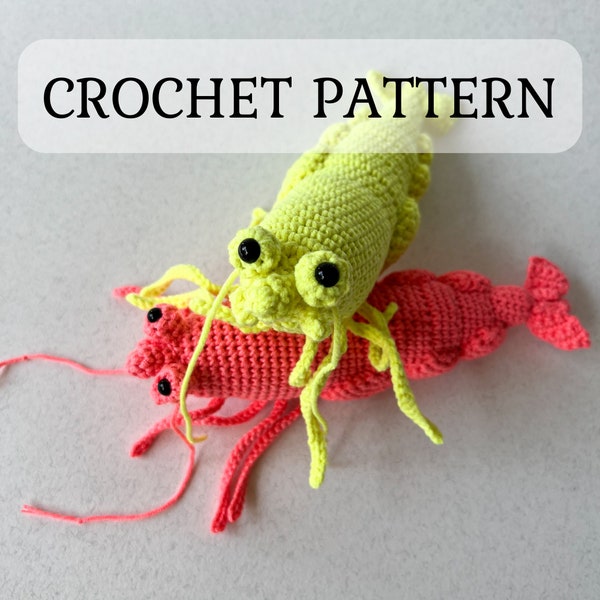 Crochet lifelike Shrimp, Prawn Pattern, PDF file in English language