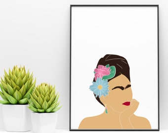 Frida Kahlo Art Print, Minimalist Frida Kahlo Print, Latina Wall Art, Inspirational Women Portrait, Feminist, Mexican Art Frida UNFRAMED