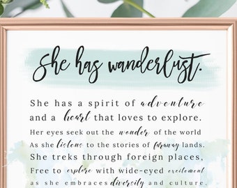 Travel Gift for Women, Wanderlust Travel Print, Art Print, Nomad, Wanderlust Poster Print, Travel Gift, Travel Poem Art Print UNFRAMED PRINT