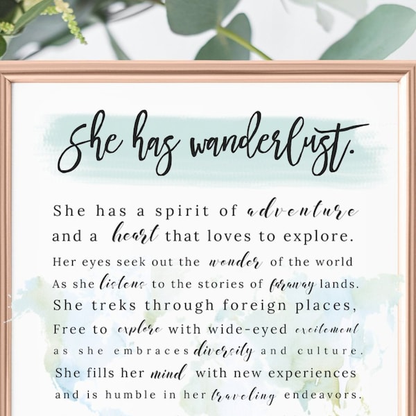 Travel Gift for Women, Wanderlust Travel Print, Art Print, Nomad, Wanderlust Poster Print, Travel Gift, Travel Poem Art Print UNFRAMED PRINT