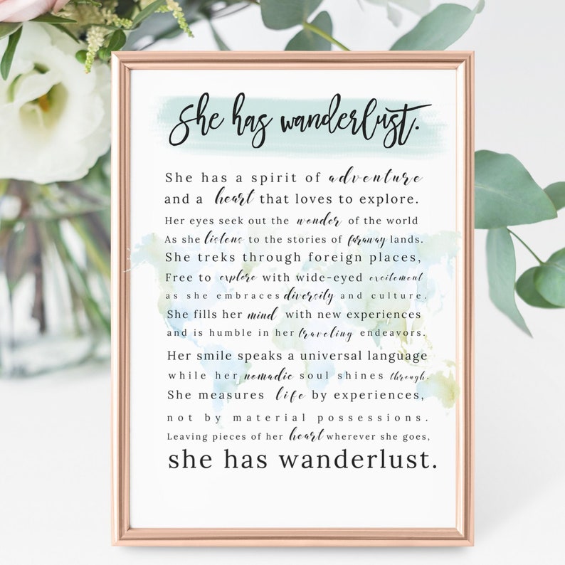 Travel Gift for Women, Wanderlust Travel Print, Art Print, Nomad, Wanderlust Poster Print, Travel Gift, Travel Poem Art Print UNFRAMED PRINT image 1