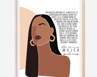 Latina POSTER Print 18"x 24" - Español (Spanish Text) - Mujer Poderosa, Mujer Fuerte, Feminista, Latinx Art Print, Brown Girl Art - UNFRAMED