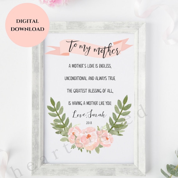 Mothers Day Gift from Daughter or Son - Mothers Day Printable - Mothers Day Art Card- Customized Mother's Day - Mom Poem - Digital Download