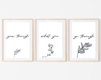 Grow Through What You Go Through - Wall Art Print Set of 3 - Minimalist Wall Art - Self Love Print - Motivational Print - Instant Download