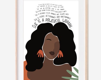 Feminist Art, Woman Poem Print, Women of Color Feminist Art, African American Women Art, Black Powerful Women, Strong Black Woman, UNFRAMED