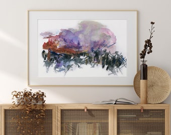 Onyx Waves, Museum Quality Fine Art Print, Coastal Abstract Watercolor Seascape, Giclée Print, Black, Violet Stormy Waves