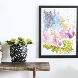 Lily Pads Shimmer, Museum Quality Fine Art Print, Abstract Watercolor Giclée, Nature-Inspired Modern Art, Koi Pond, Gold Accents, Wall Decor