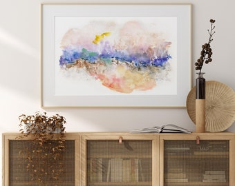 Shimmering Sands, Museum Quality Fine Art Print, Abstract Watercolor Seascape, Giclée, Golden Summer Sunset, Sunny Shimmering Beach