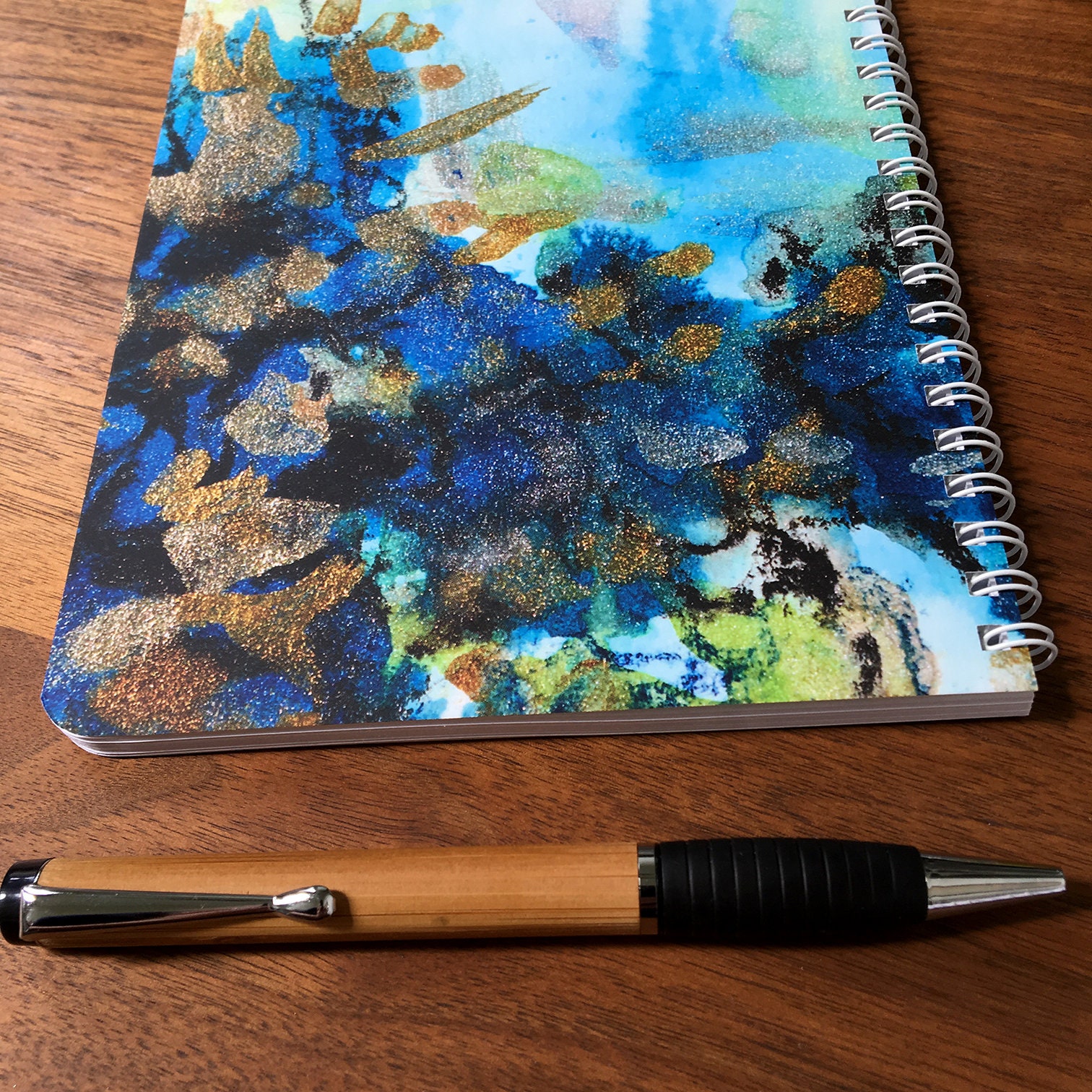 Melancholia Journal Gift Set With Bamboo Pen, Indigo Blue, Lined