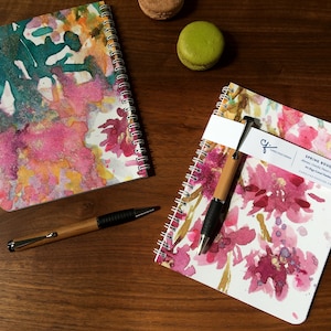 Watercolor Floral Journal Gift Set: Lined Notebook with Bamboo Pen