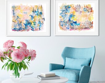 Near and Far, Museum Quality Fine Art Print, Abstract Watercolor Giclée, Nature-Inspired Artwork Pairs, Summer Landscape, Golden Light