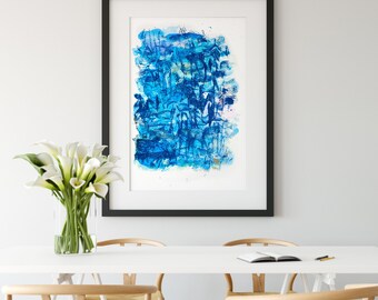 Blue Breakers, Museum Quality Fine Art Print, Ocean City New Jersey, Abstract Watercolor Giclée, Cobalt Waves, Monochromatic Pastel Drawing