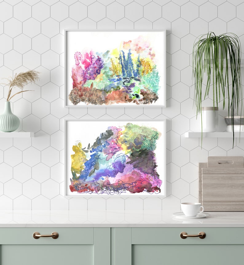 Summer's Last Breath, Museum Quality Fine Art Print, Abstract Watercolor Giclée, Nature-Inspired Pairs, Summer Landscape, Garden, Flowers image 3