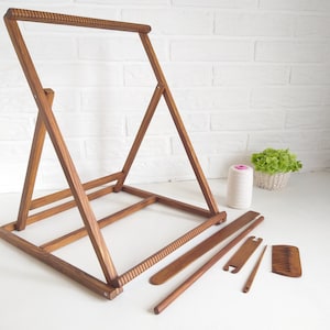 13&quot;x 18&quot; weaving loom kit, tapestry weaving frame standing, large wooden loom with tools complete
