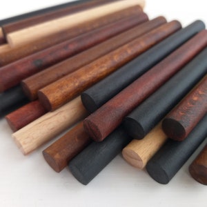 Mini wooden dowels rods pack of 6, great for macrame projects, tapestry weaving, dowels in finish walnut, black, redwood, various lengths image 2