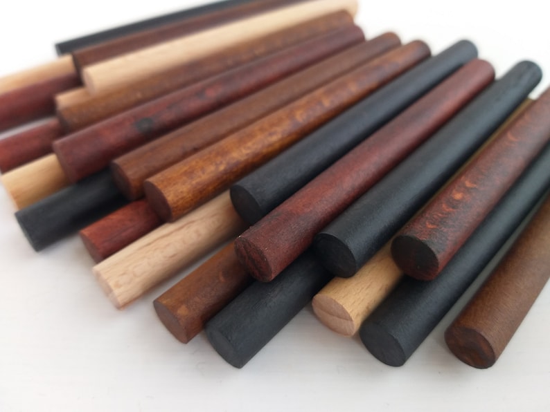 Mini wooden dowels rods pack of 6, great for macrame projects, tapestry weaving, dowels in finish walnut, black, redwood, various lengths image 2