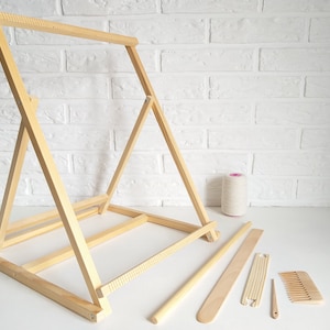 Large weaving loom kit handmade, Tapestry frame loom adjustable, Wooden loom with tools