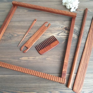 Square weaving loom with tools, Wooden portable loom, Handmade