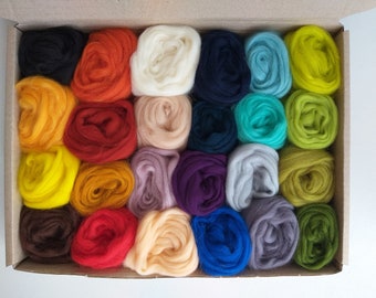 Merino wool roving pack for weaving, 24 colors