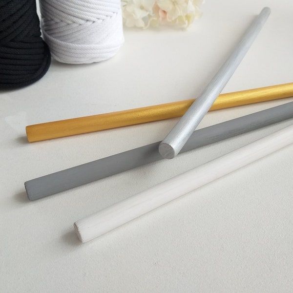 Stained wooden dowels in white, gray, silver, gold, wall hanging rod for macrame, guilt, textile, weaving tapestry, art display rod