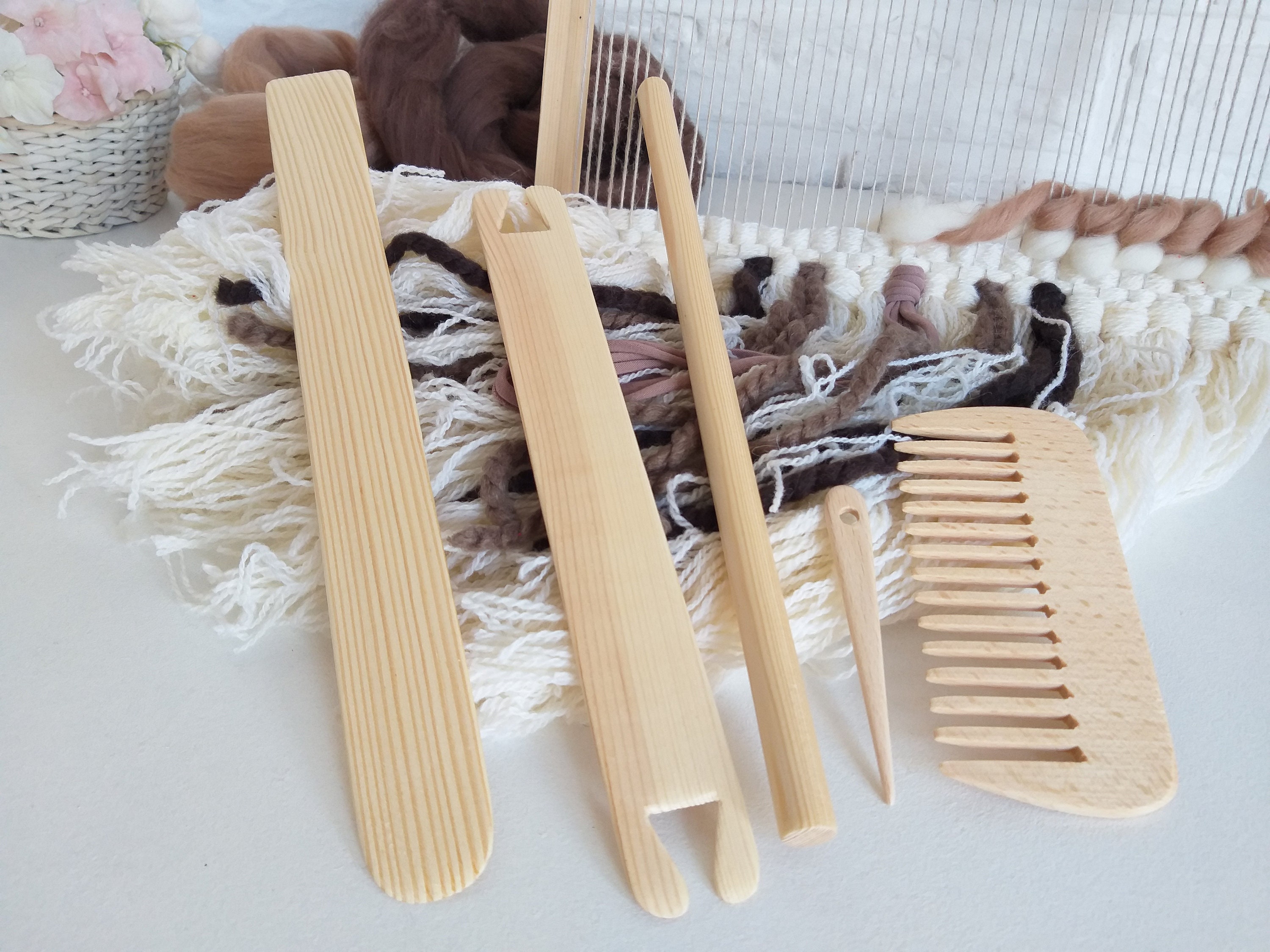 Weaving tools kit for hand loom Wooden weaving accessories Etsy