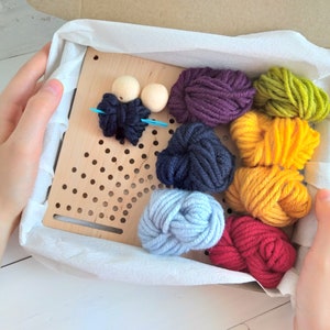Rainbow wooden embroidery kit for kids, Simple cross stitch project for beginners