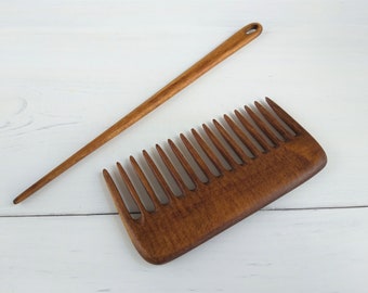 Wooden tapestry needle and weaving comb, Set of 2, Handy weaving tools for hand loom