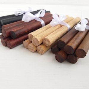 Mini wooden dowels rods pack of 6, great for macrame projects, tapestry weaving, dowels in finish walnut, black, redwood, various lengths image 1