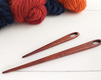 Wooden weaving needles, good sized eye for large yarns, fibers, and wool, custom length