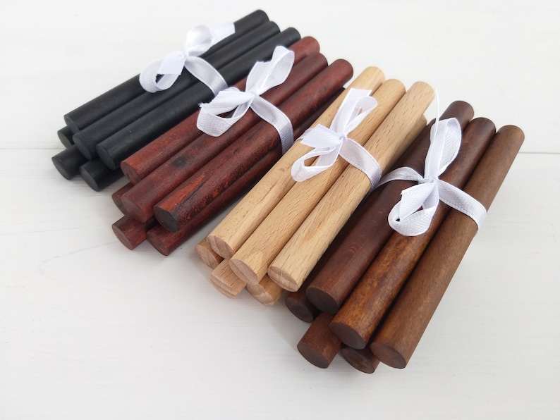 Mini wooden dowels rods pack of 6, great for macrame projects, tapestry weaving, dowels in finish walnut, black, redwood, various lengths image 6