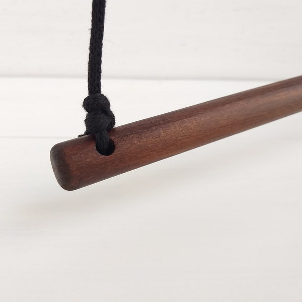 5/8" Wooden dowel with holes in walnut, tapestry wall hanging rod and cord, quilt hanger, fiber art display rod 7"- 24"