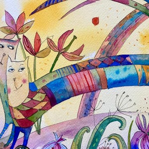 KATZE REGENBOGEN, ORIGINAL, Aquarell