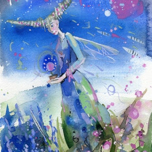 BLUMENFEE, Aquarellbild, Kunstdruck