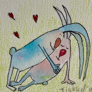 HASEN und die Liebe , Frühling, Miniatur, Original, Aquarell, Tusche, Grün, Ostern, Illustration