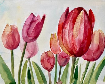 BLUMEN TULPEN, ORIGINAL, Aquarell, A4