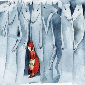 ROTTKÄPPCHEN, Aquarellbild, A4, Kunstdruck