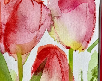 Zauberhafte TULPEN, ORIGINAL, Aquarell, A4