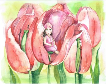 Tulpenkind, Elfen, Bild, Art Print