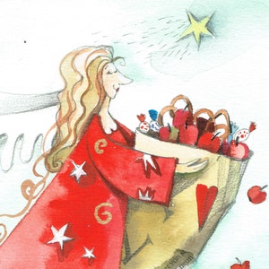 VOEUX ÉTOILES, carte postale, ange de Noël, aquarelle, carte de Noël, magique, magnifique