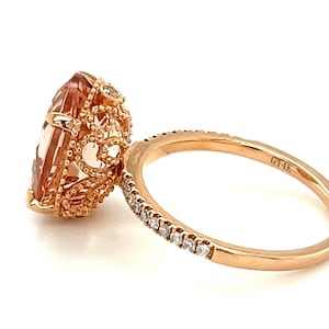 Vintage Oval Morganite Engagement Ring: Rose Gold Art Deco Diamond Accent
