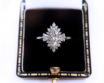 VS2-E Marquise Lab Diamond Ring, Marquise Engagement Ring, Vintage Ring, IGI Certified VS2 Lab Diamond, Women's Ring, Halo Engagement Ring