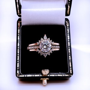 1.27ct Round Lab Diamond Bridal Set: Rose Gold Hidden Halo Engagement Ring image 1