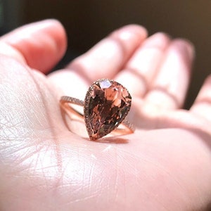 3ct Pear Cut Morganite Engagement Ring, Morganite Ring, 14k Rose Gold Ring, Pear Engagement Ring, Halo Engagement Ring, Diamond Ring image 1